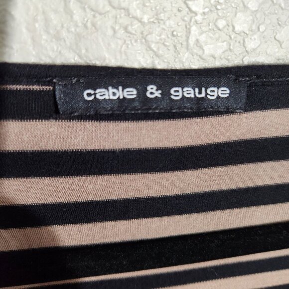 Cable & Gauge Womens Top Size M Draped Cowl Neck Black & Tan Striped - Picture 2 of 12